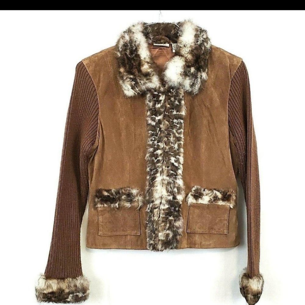 Kenji suede jacket with fur trim